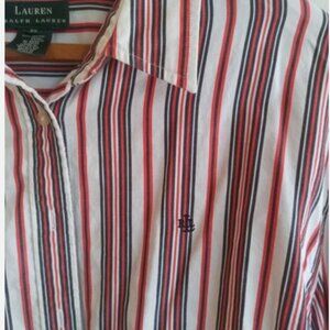 *SOLD* Ralph Lauren 3X Button Shirt Office Core Cotton Striped 3/4 Sleeve Blouse